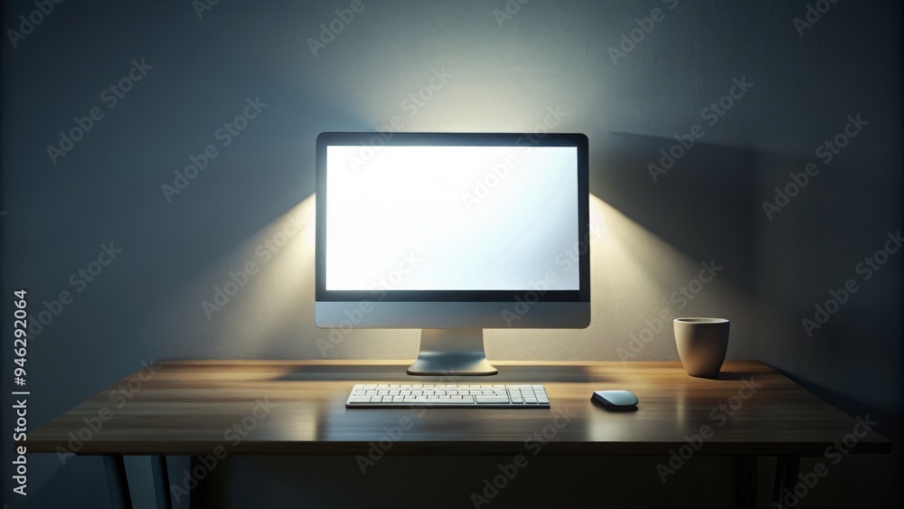 A sleek, modern desktop computer with a blank, glowing screen sits on a clean, minimalist workspace, surrounded by empty space and subtle shadows. A sleek, modern desktop computer with a blank, glowing screen sits on a clean, minimalist workspace, surrounded by empty space and subtle shadows.