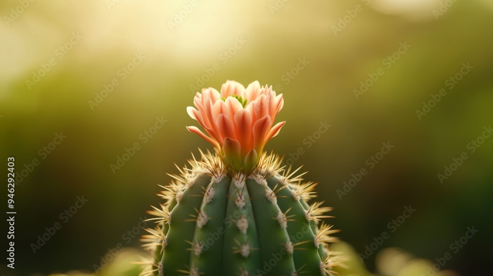 Desert Beauty: Close-up of Vibrant Blooming Cactus with Blurred Natural Background Desert Beauty: Close-up of Vibrant Blooming Cactus with Blurred Natural Background
