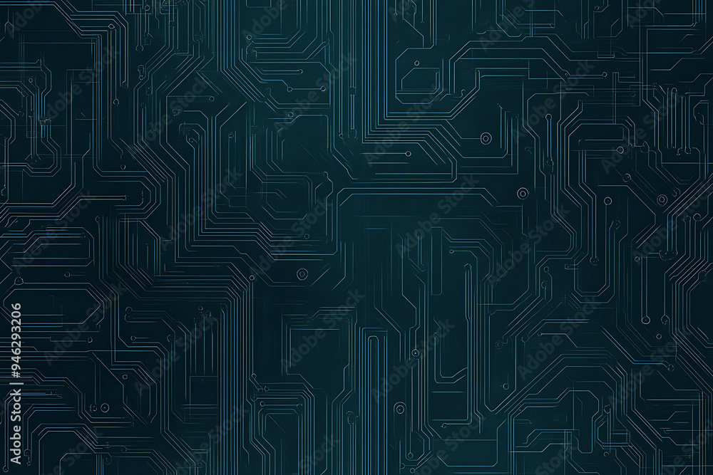 Abstract representation of a circuit board with glowing neon lines and geometric patterns against a dark background. The image evokes a high-tech, futuristic feel with ample copy space Abstract representation of a circuit board with glowing neon lines and geometric patterns against a dark background. The image evokes a high-tech, futuristic feel with ample copy space