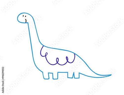 Dinosaur in doodle style, cute kawaii baby animal. Happy funny dino character...