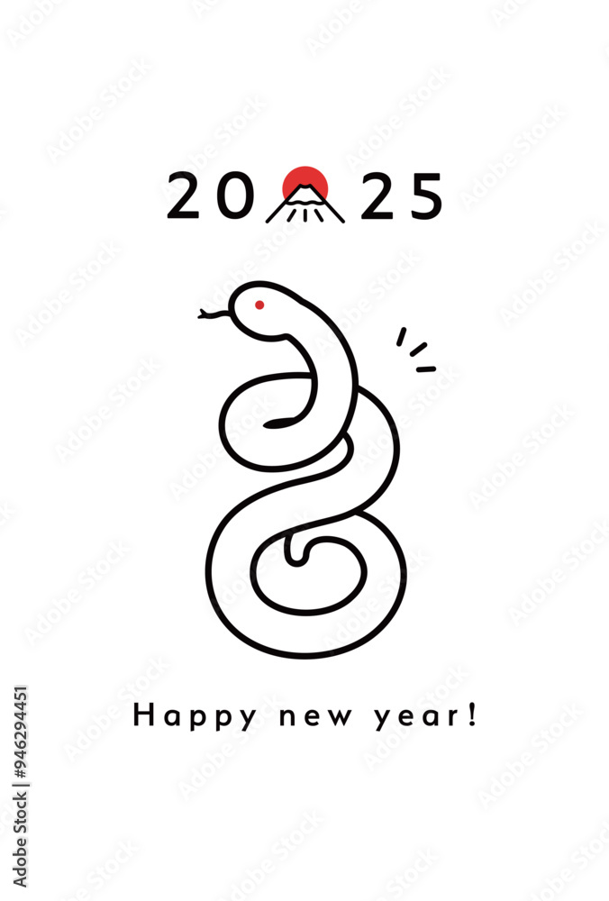 Fototapeta premium 2025年巳年の年賀状テンプレート イラスト へび年 かわいい おしゃれ シンプル デザイン 年賀