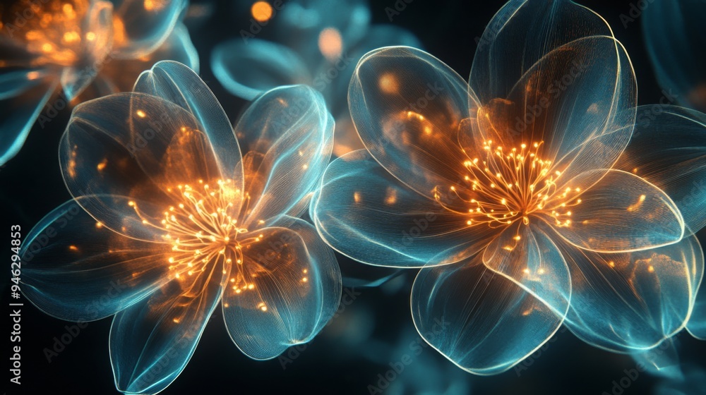 Stunning digital flowers glowing with vibrant light, perfect for backgrounds or artistic design. Stunning digital flowers glowing with vibrant light, perfect for backgrounds or artistic design.