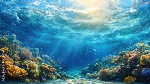 Underwater Coral Reef with Sunbeams