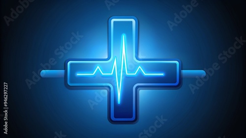 A stylized blue cross icon with a subtle pulse effect and bold typography, conveying professionalism and trust in the medical and healthcare industry. photo