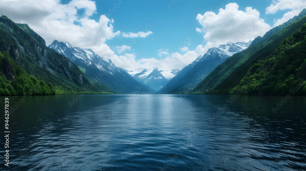 Fototapeta premium Large Body Water With Mountains The Backgr