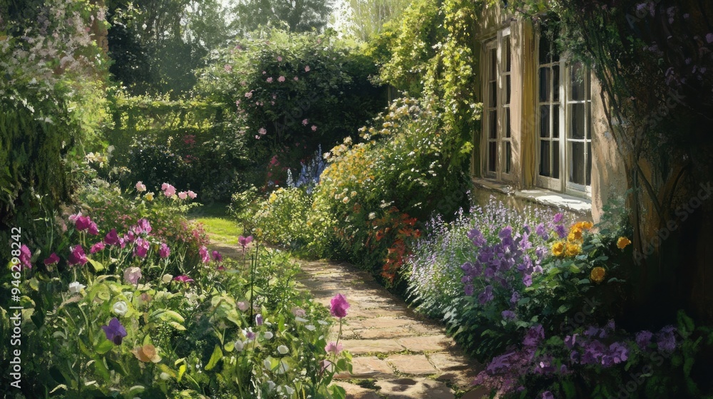 A Stone Path Through a Sunlit Garden A Stone Path Through a Sunlit Garden