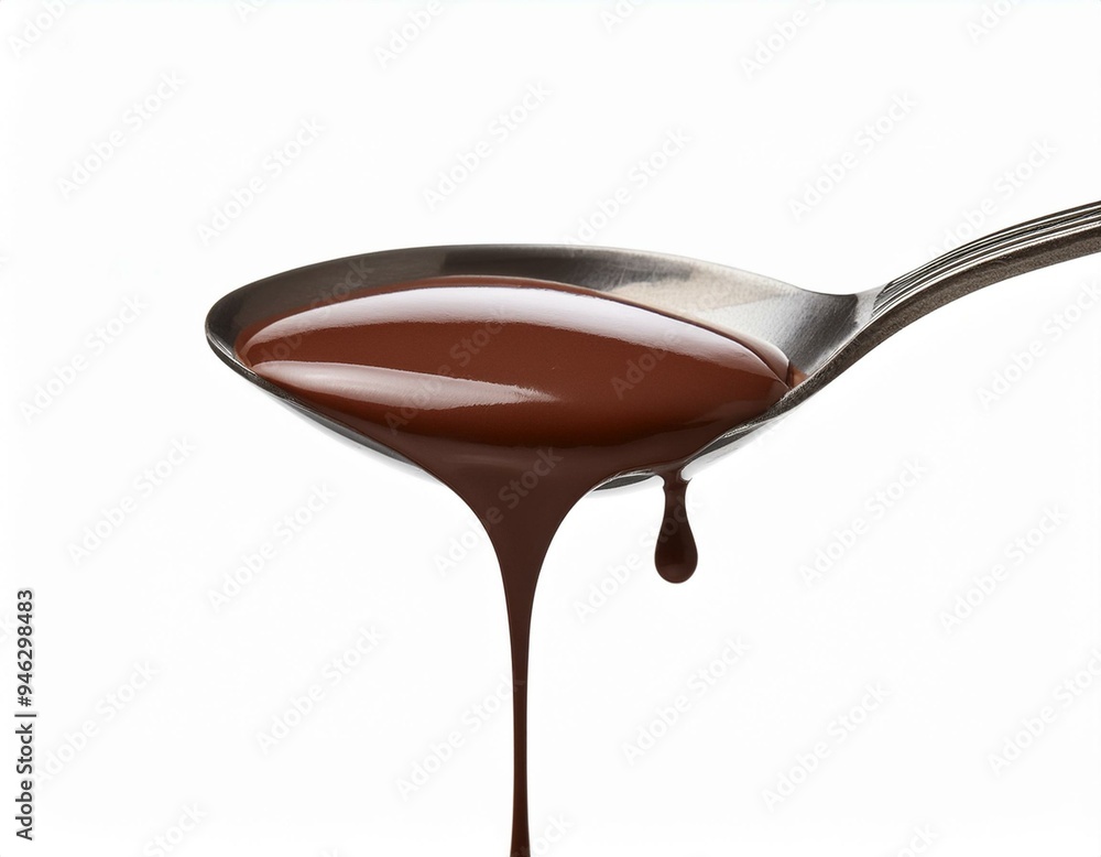 Fototapeta premium chocolate dripping from a spoon isolated on white background