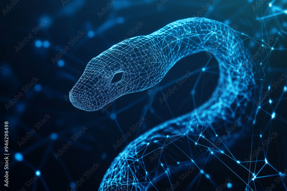 Digital Wireframe Snake on a Futuristic Interface Digital Wireframe Snake on a Futuristic Interface