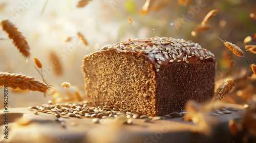 Organic whole grain bread, fresh loaf with seeds, 3D illustration1 photo