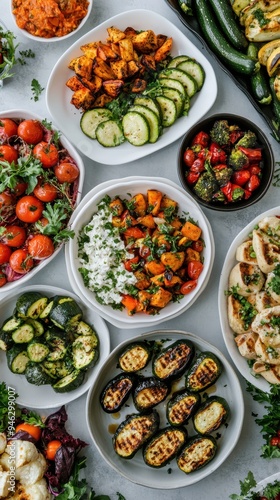 A colorful collection of assorted vegetable dishes showcases a variety of fresh ingredients and appealing preparations on display