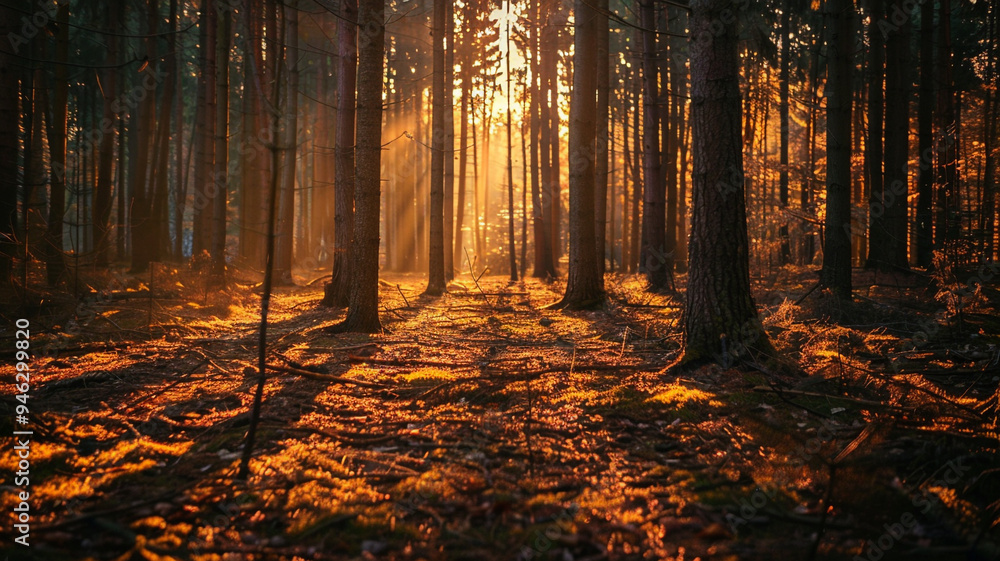 an image of a forest in late afternoon with long shadows and warm light an image of a forest in late afternoon with long shadows and warm light