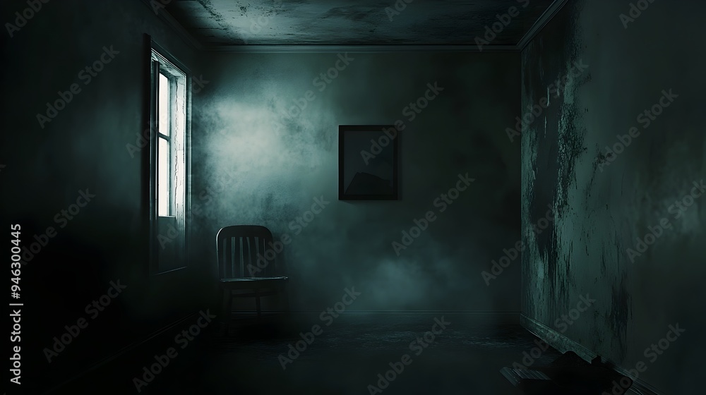 Mysterious and Moody Conceptual Image of a Room Enveloped in Darkness with Only Faint Outlines of Objects Visible Suitable for Copy Space or Graphic Design Mysterious and Moody Conceptual Image of a Room Enveloped in Darkness with Only Faint Outlines of Objects Visible Suitable for Copy Space or Graphic Design