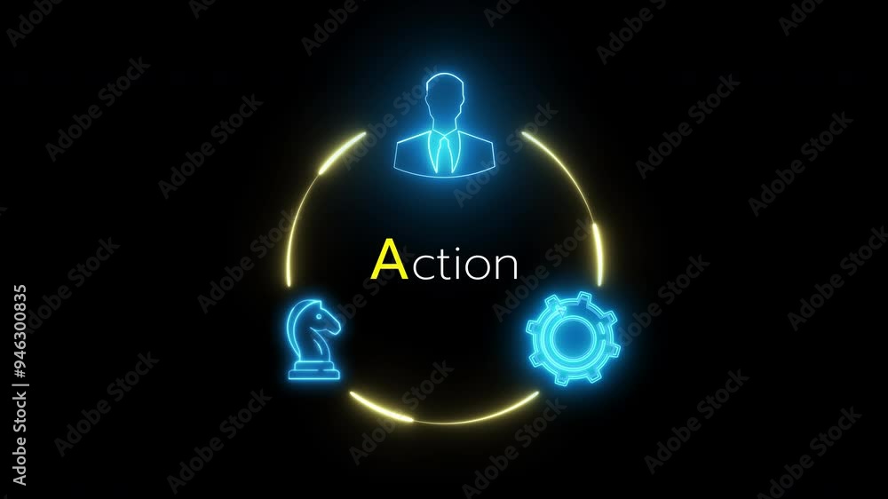 Business Action concept, specific goals, milestones, or targets, and they are focused on generating results in business. Glowing neon line of Action icon isolated on transparent background. Business Action concept, specific goals, milestones, or targets, and they are focused on generating results in business. Glowing neon line of Action icon isolated on transparent background.