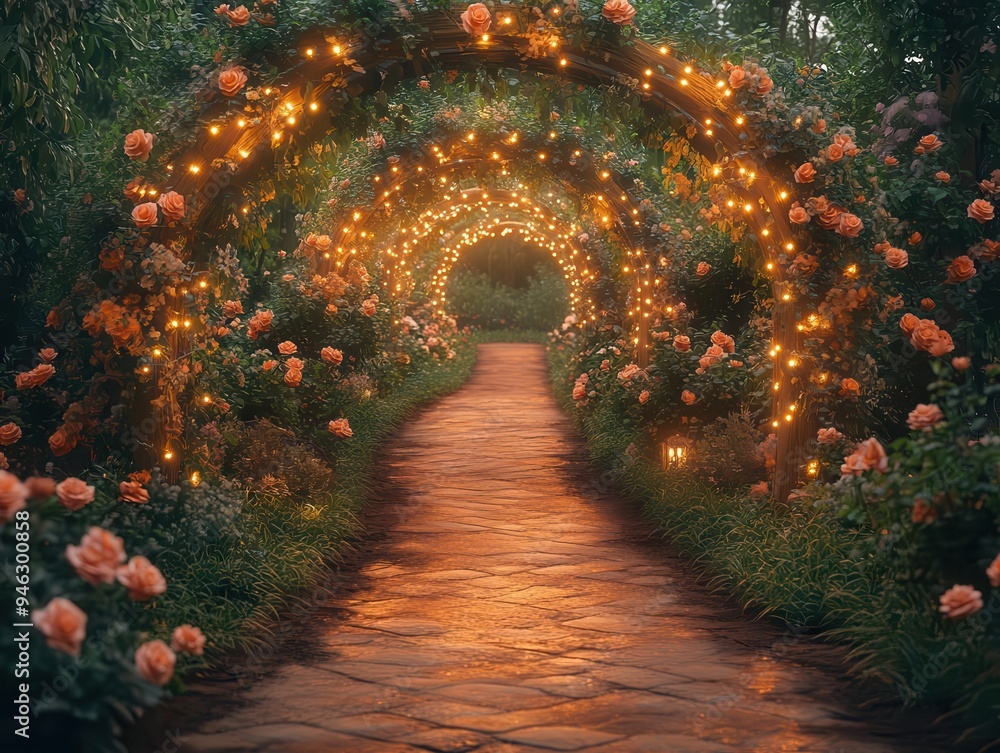 ethereal secret garden with luminous flower arches and fantastical foliage soft dreamy color palette with hints of magic fireflies and fairy lights add enchanting glow ethereal secret garden with luminous flower arches and fantastical foliage soft dreamy color palette with hints of magic fireflies and fairy lights add enchanting glow