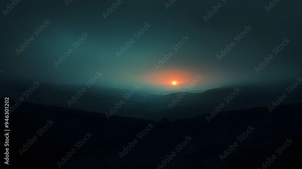 Obraz premium A conceptual image depicting the gradual fading of light across a serene landscape as darkness creeps in and the last rays of the day disappear into the twilight