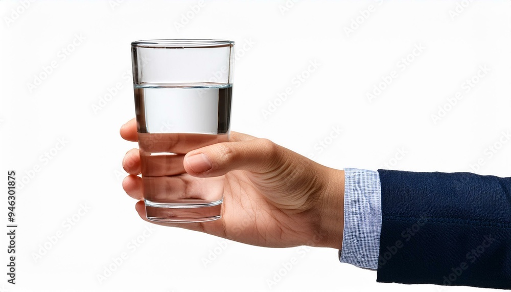 hand holding a glass with water isolated on a white background hand holding a glass with water isolated on a white background