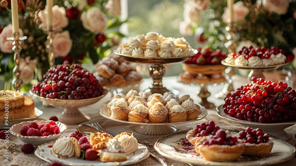 Elegant Dessert Spread with Fresh Berries and Pastries Elegant Dessert Spread with Fresh Berries and Pastries