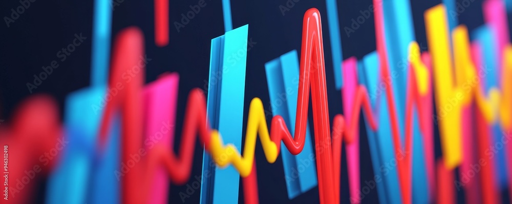Abstract colorful 3D lines and bars on a dark background. Abstract colorful 3D lines and bars on a dark background.