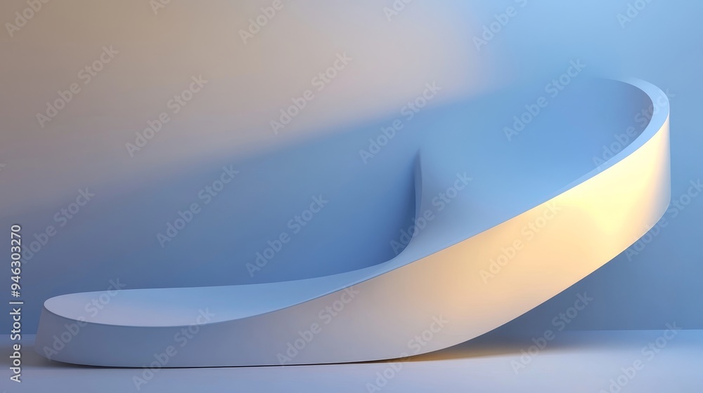 Obraz premium Abstract white curved shape on a blue and white background. The shape is smooth and organic, creating a sense of movement.