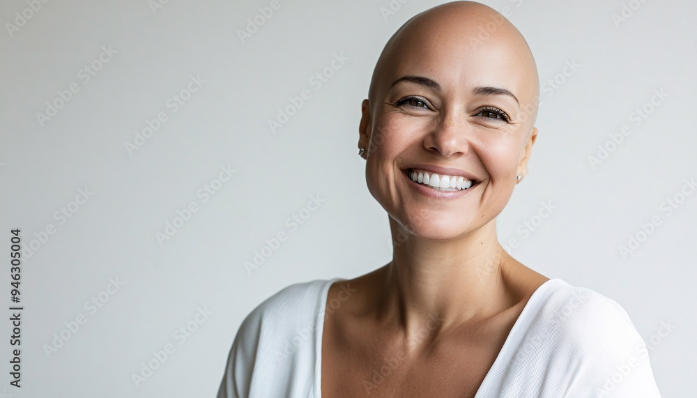 Bald Woman Smiling with Strength for Breast Cancer Awareness Beauty of Woman in concept Breast Cancer Awareness Bald Woman Smiling with Strength for Breast Cancer Awareness Beauty of Woman in concept Breast Cancer Awareness