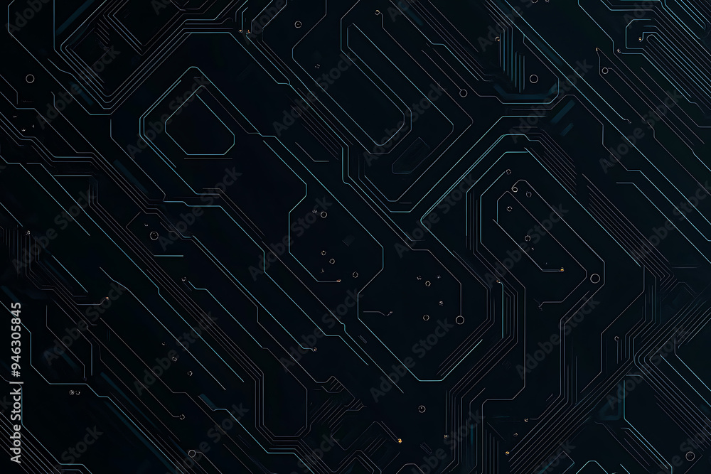 Abstract representation of a circuit board with glowing neon lines and geometric patterns against a dark background. The image evokes a high-tech, futuristic feel with ample copy space Abstract representation of a circuit board with glowing neon lines and geometric patterns against a dark background. The image evokes a high-tech, futuristic feel with ample copy space