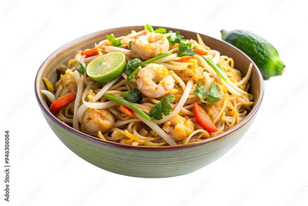 Traditional Pad Thai Dish in Black Bowl Image with Transparent Background Traditional Pad Thai Dish in Black Bowl Image with Transparent Background