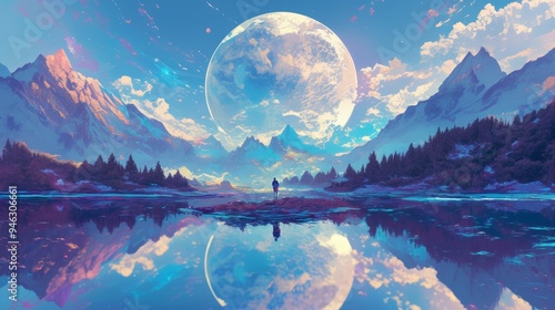 Intriguing mirror reflections revealing fantastical worlds and surreal landscapes with vivid, alternate realities visible through the glass