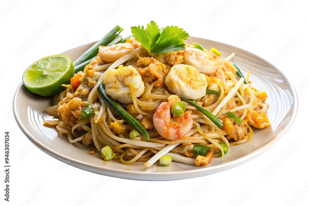 Traditional Pad Thai Dish in Black Bowl Image with Transparent Background Traditional Pad Thai Dish in Black Bowl Image with Transparent Background