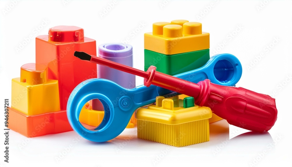 set tools of plastic toy isolated on white background set tools of plastic toy isolated on white background