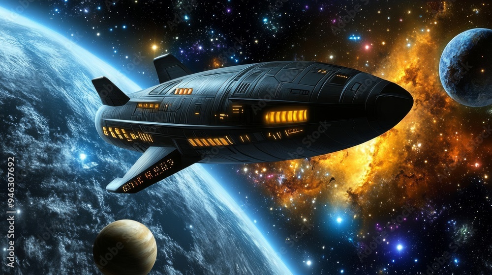 custom made wallpaper toronto digitalFuturistic Spaceship Flying Through Galaxy