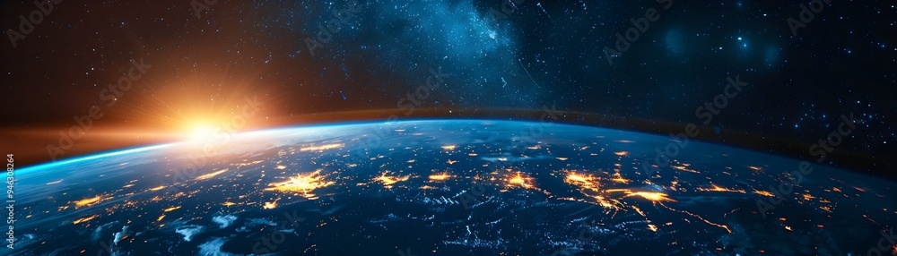 Glowing Planet Earth Representing Interconnected Global Network and Urbanization Glowing Planet Earth Representing Interconnected Global Network and Urbanization