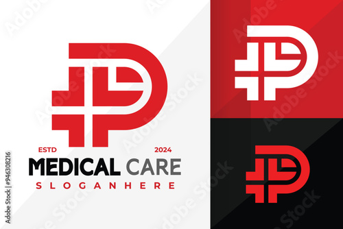 Cross Letter P Medical Care Logo Icon Vector Design. Creative simple logos designs illustration