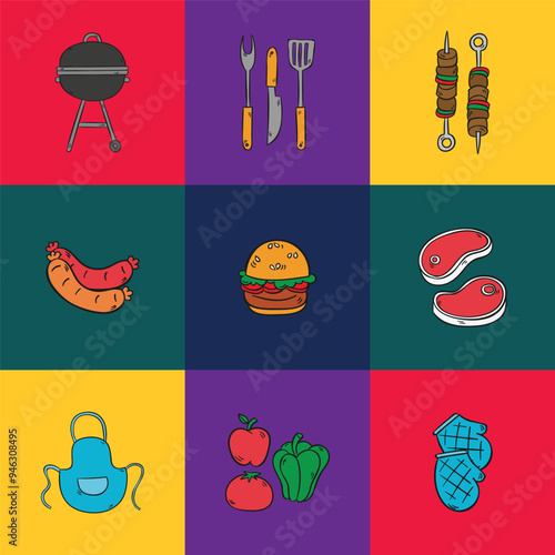 Flat BBQ icon collection photo