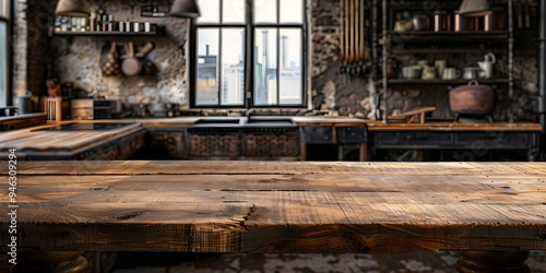 The handcrafted reclaimed wood table ready for showcasing artisanal furniture and decor in an industrial style loft setting