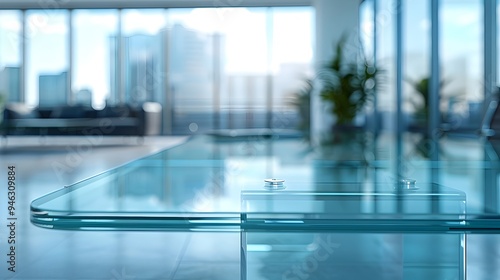 Contemporary Glass Table in Sleek Office Space for High Tech Product Display