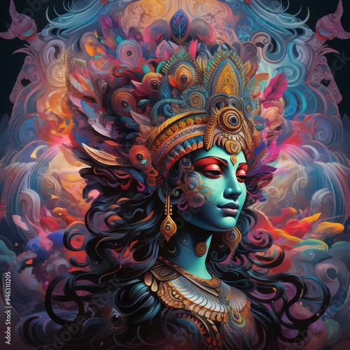 Wallpaper Mural A vibrant, artistic depiction of a goddess figure with intricate details and colorful elements. Torontodigital.ca