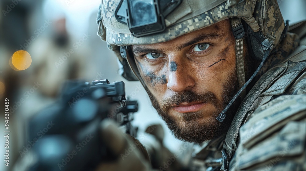 Close-up Portrait of a Determined Soldier Close-up Portrait of a Determined Soldier