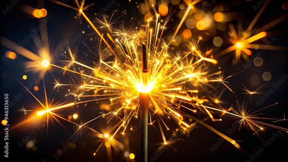Darkness illuminated by a solitary burning sparkler, its golden sparks dancing across the black background, filling the air with a sense of magic and wonder. Darkness illuminated by a solitary burning sparkler, its golden sparks dancing across the black background, filling the air with a sense of magic and wonder.