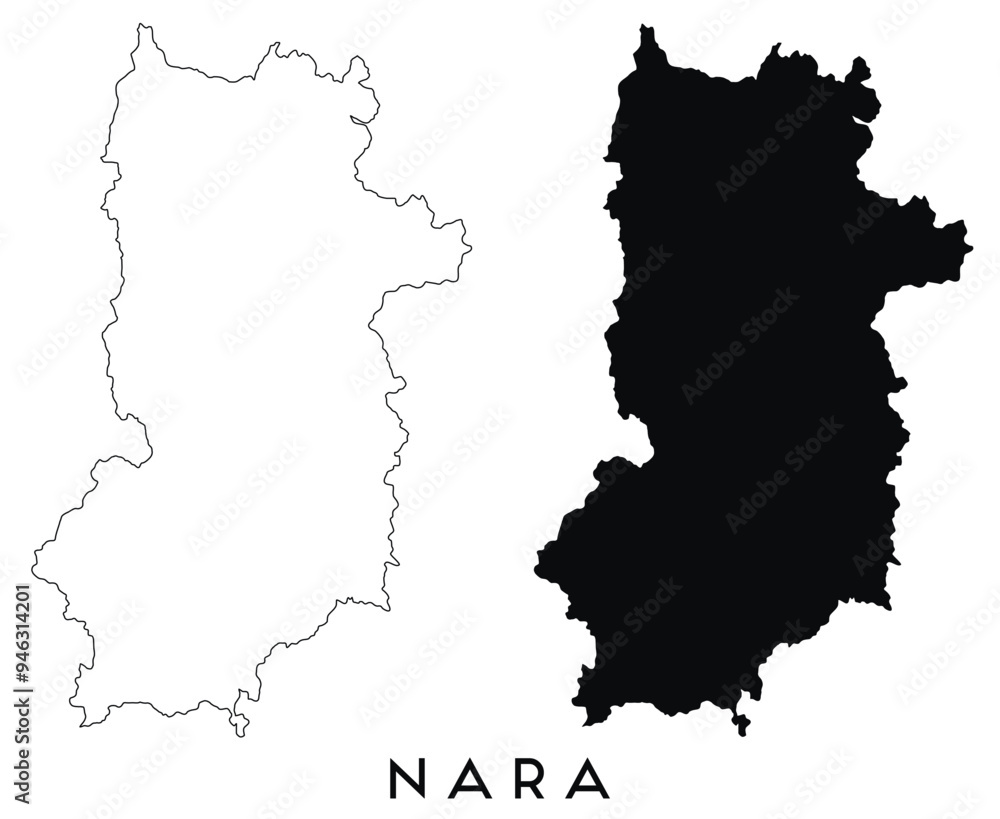 Obraz premium Nara map outline and black silhouette vector