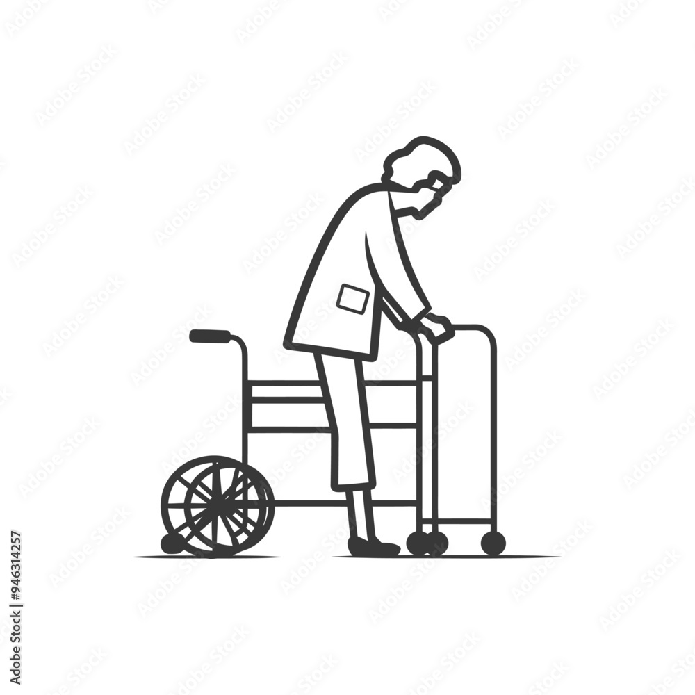 Elderly Person Using a Walker for Mobility Assistance Elderly Person Using a Walker for Mobility Assistance