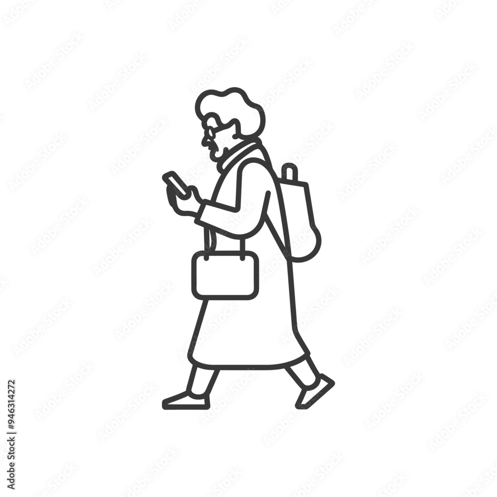 Elderly Person Walking and Using a Smartphone Elderly Person Walking and Using a Smartphone