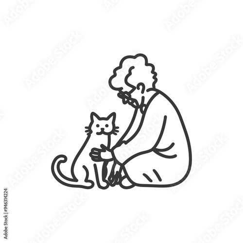 Elderly Person Sitting with Cat