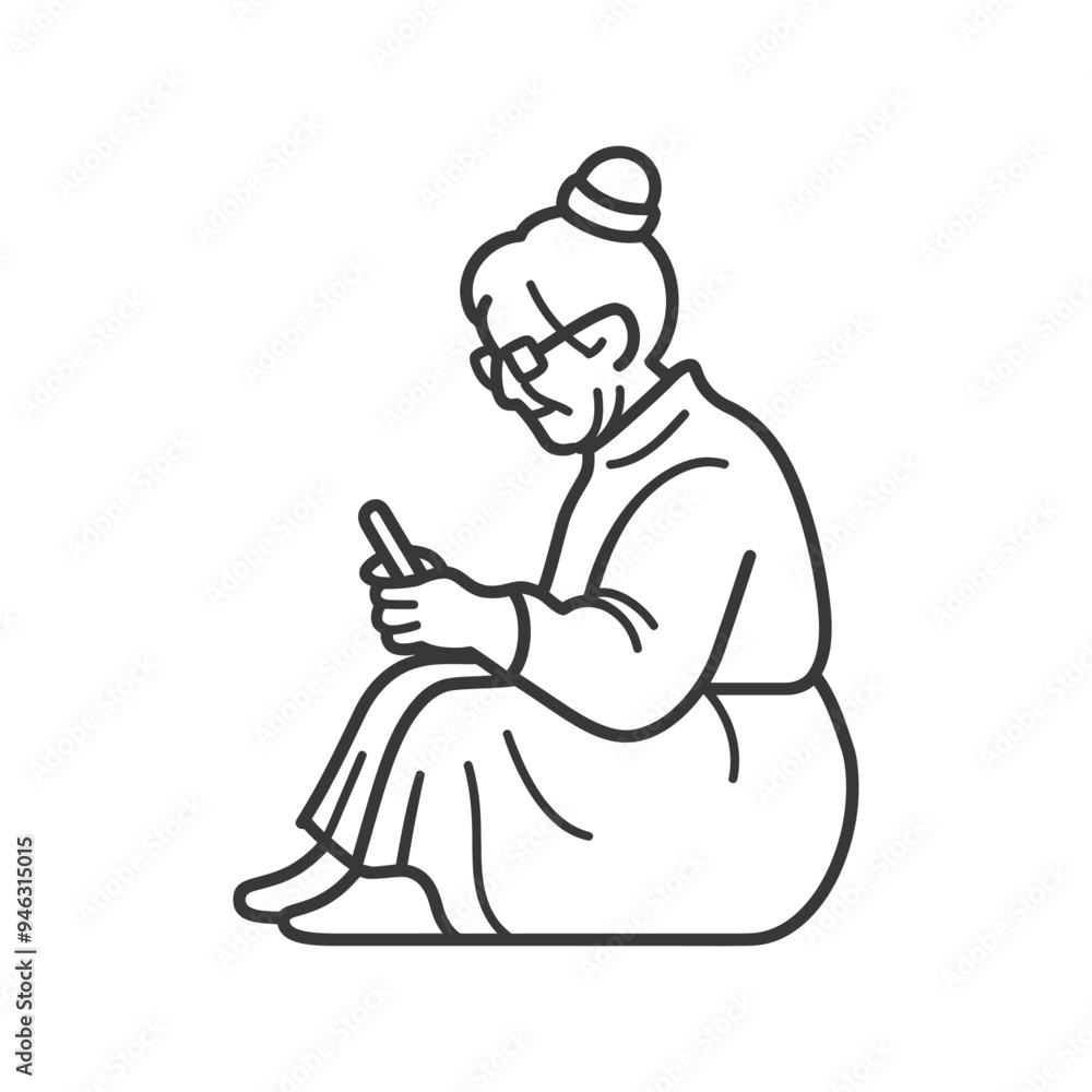 Elderly Woman Sitting and Using a Smartphone Elderly Woman Sitting and Using a Smartphone