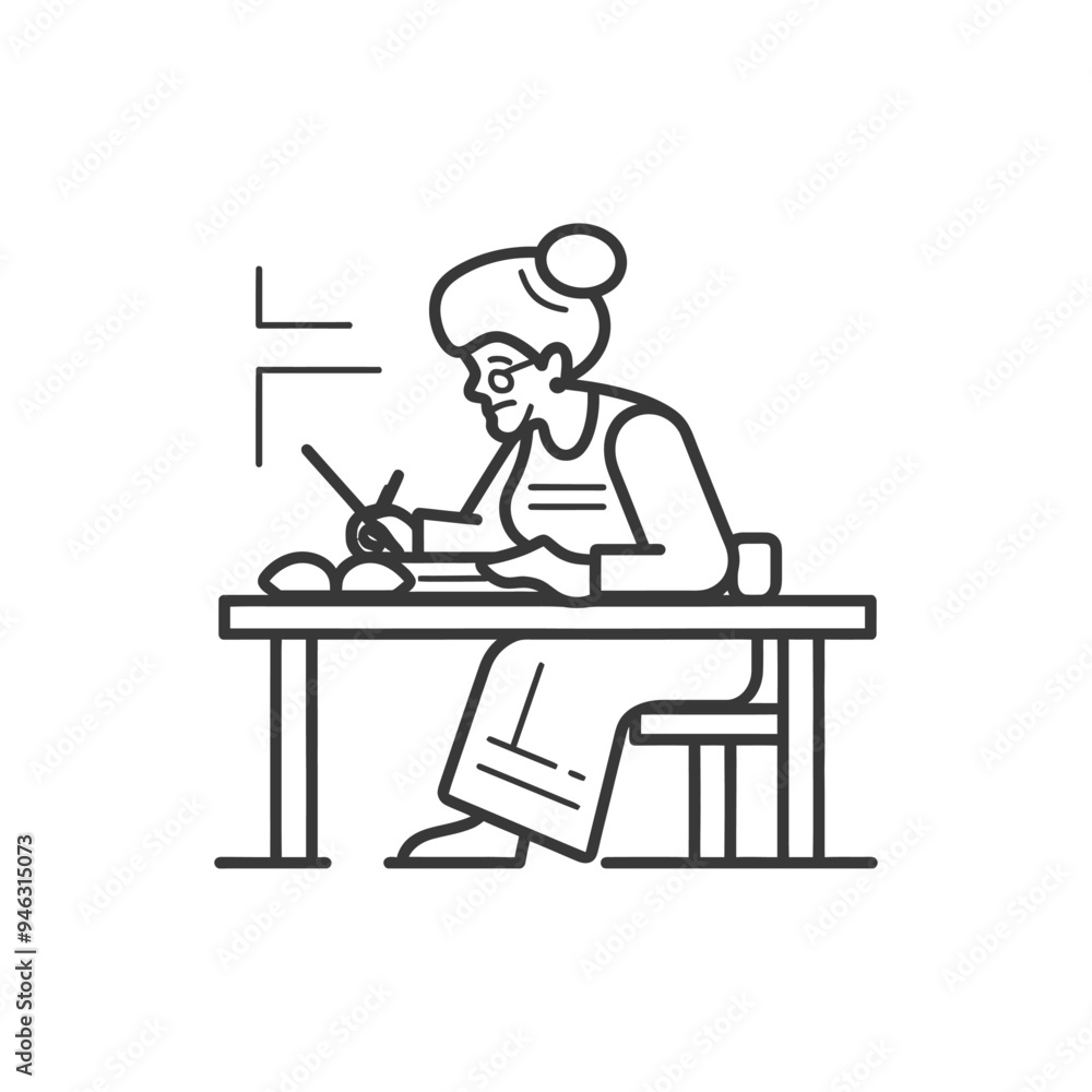 Elderly Woman Sitting at a Desk Writing Elderly Woman Sitting at a Desk Writing