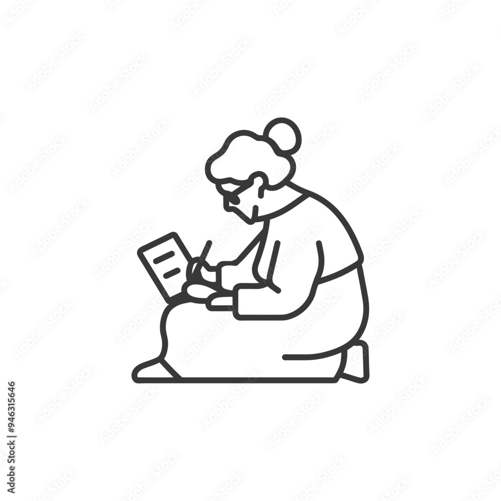 Elderly Woman with Glasses Writing on a Laptop Elderly Woman with Glasses Writing on a Laptop