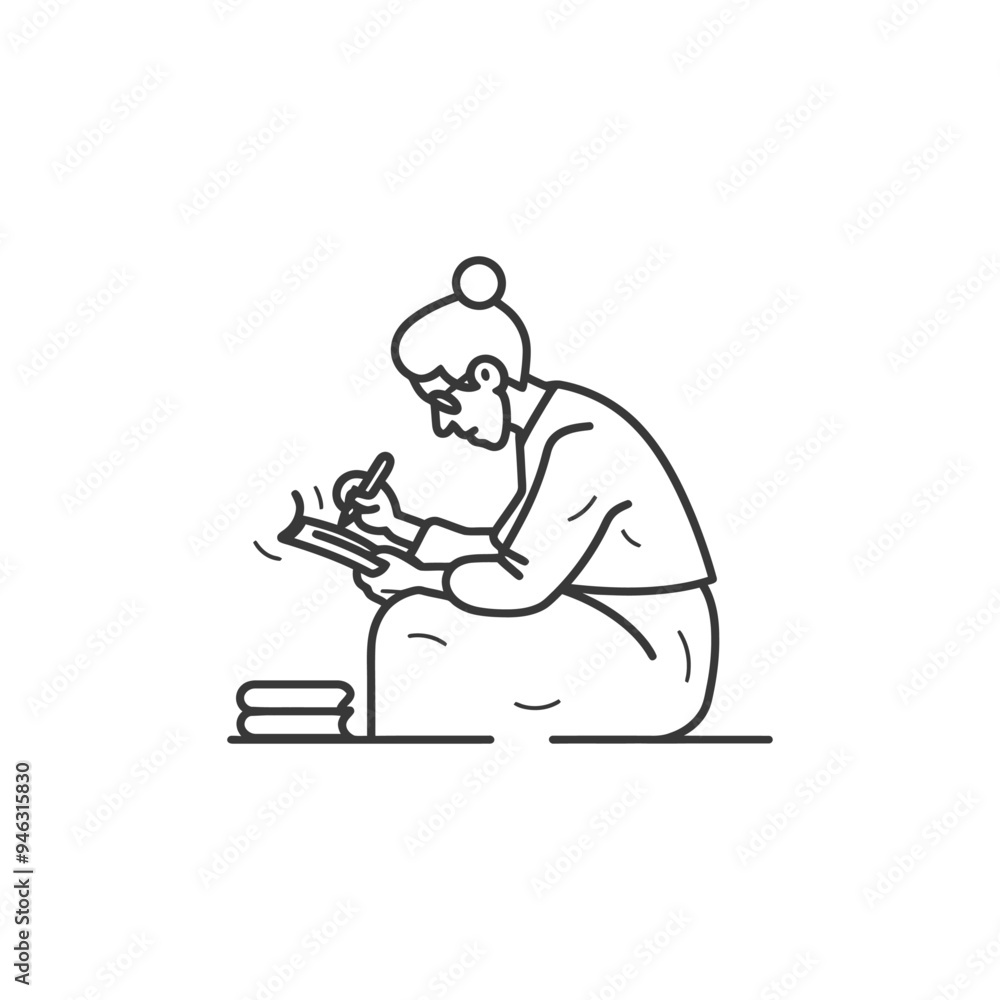 Elderly Woman Writing in a Notebook While Sitting Elderly Woman Writing in a Notebook While Sitting