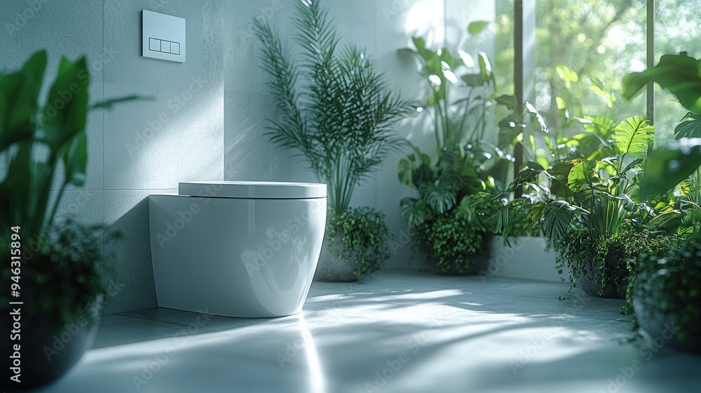 Modern Bathroom with Lush Greenery Modern Bathroom with Lush Greenery