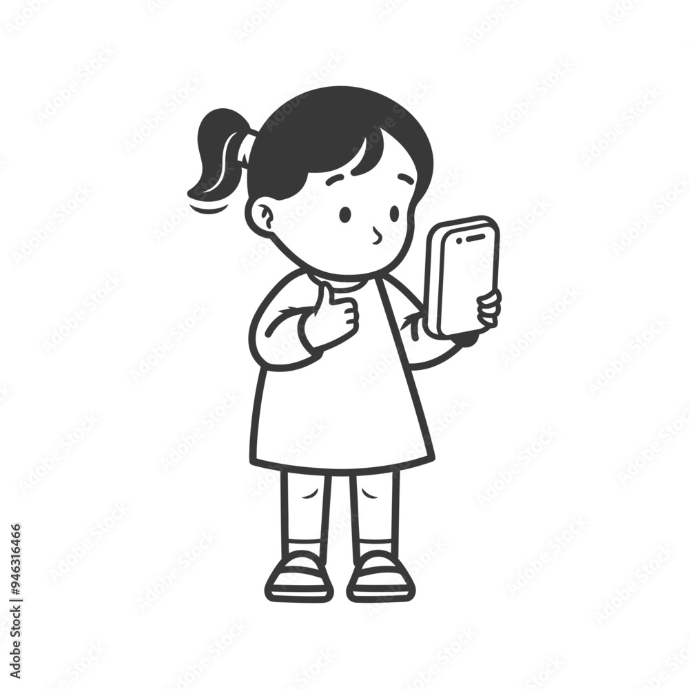 Girl Holding Smartphone and Giving Thumbs Up Girl Holding Smartphone and Giving Thumbs Up