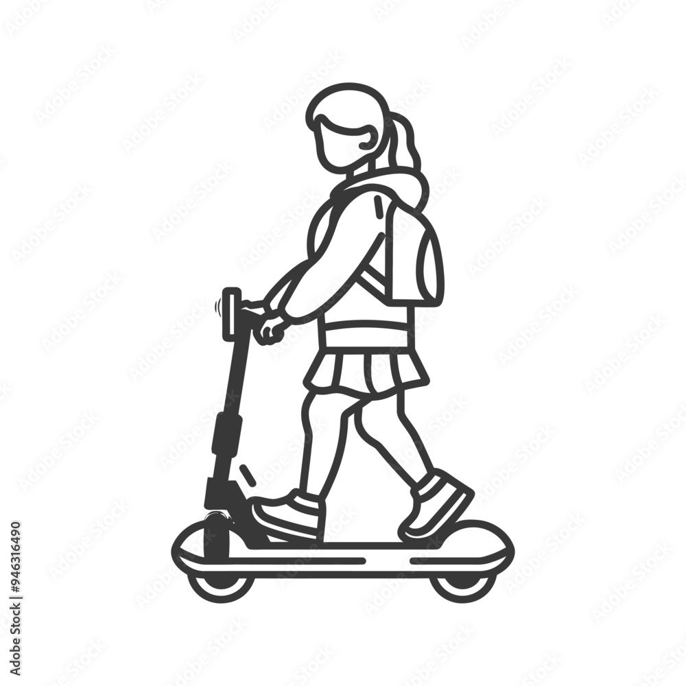 Girl Riding Electric Scooter with Backpack Girl Riding Electric Scooter with Backpack