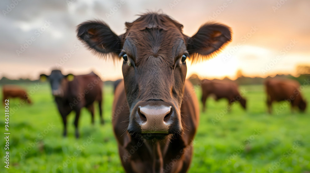 Herd Cattle Grazing Lush Green Field Herd Cattle Grazing Lush Green Field